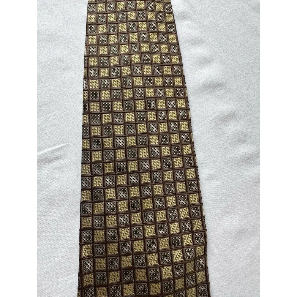 Valerio Garati Handmade Pure Silk Designer Tie Brown Gold Black Geometric